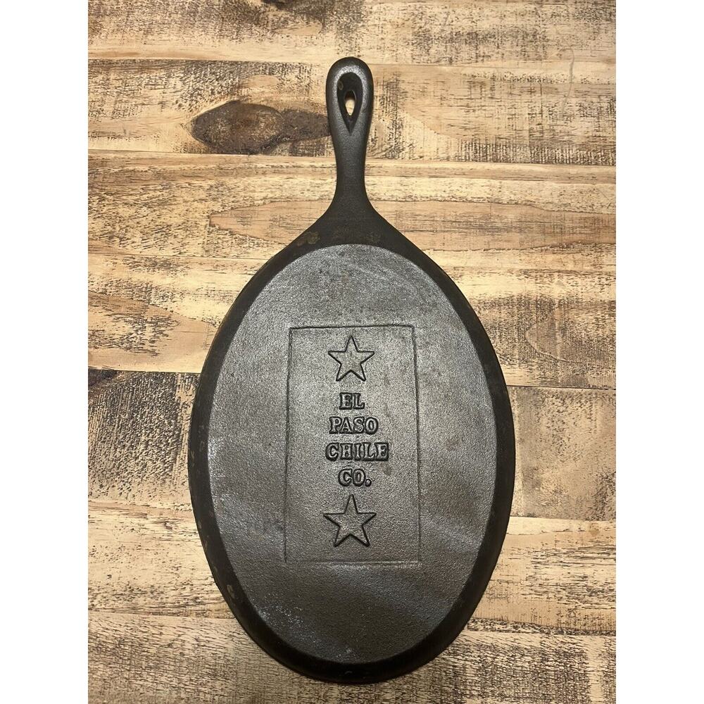 CAST IRON OVAL SKILLET FAJITA PAN 9.5" X 7.25" EDGE TO EDGE EL PASO CHILE CO.